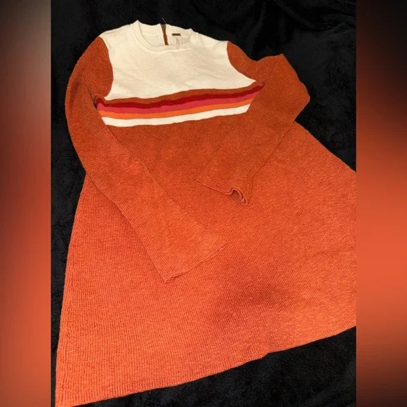 Free People Womens Colorblock Sweater Dress Orange Size medium Preloved - Picture 8 of 14